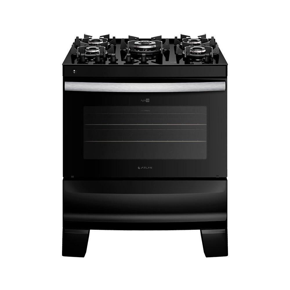 Fogão 5 Bocas Preto com Mesa de Vidro Atlas Agile Up Bivolt - 1
