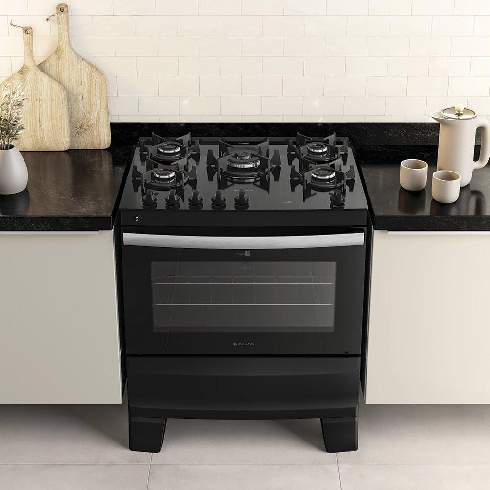 Fogão 5 Bocas Preto com Mesa de Vidro Atlas Agile Up Bivolt - 6