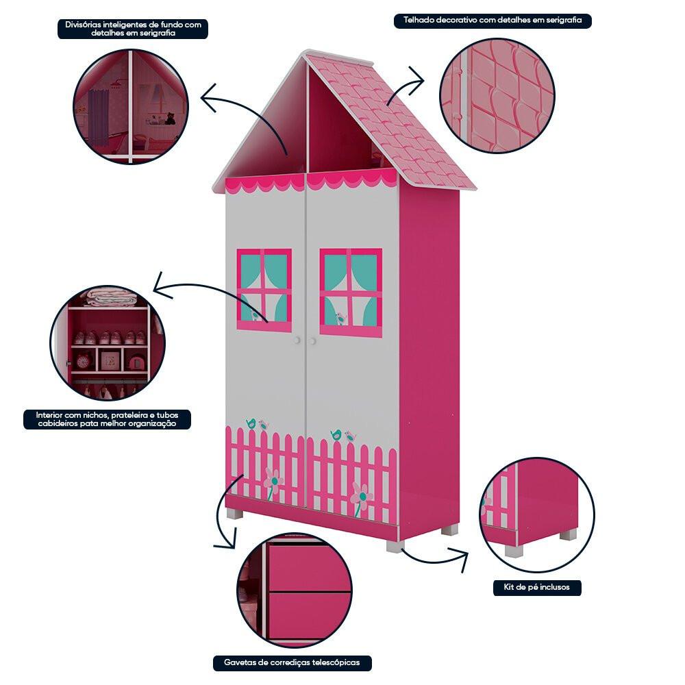 Guarda-Roupa Infantil 2 Portas 2 Gavetas Casinha Gelius - 6
