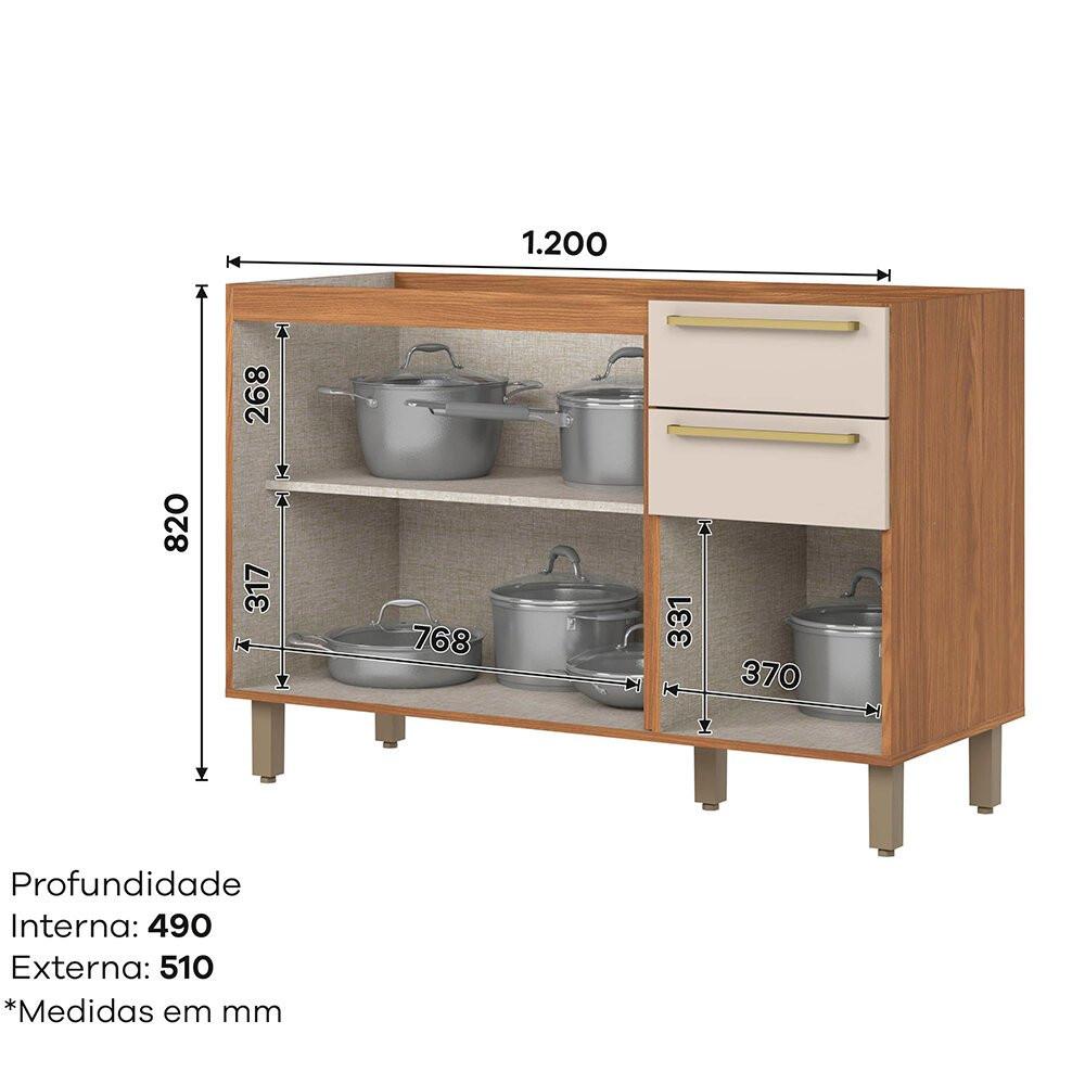 Balcão Requinte C640 120 cm 3 Portas 2 Gavetas Henn - 4