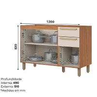 Balcão Requinte C640 120 cm 3 Portas 2 Gavetas Henn