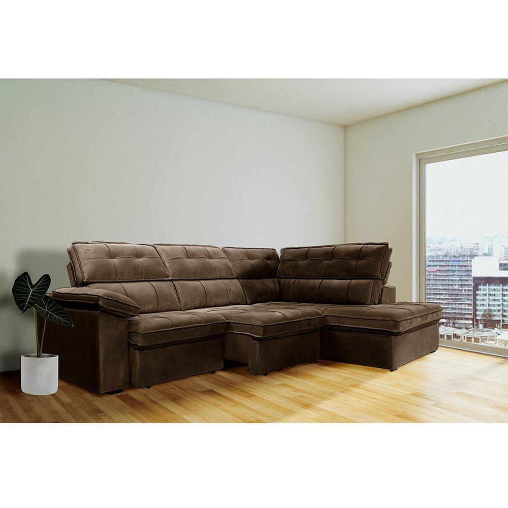 Sofá de Canto 284x20m Gralha Azul Bragança Retrátil e Reclinável Direito - 4