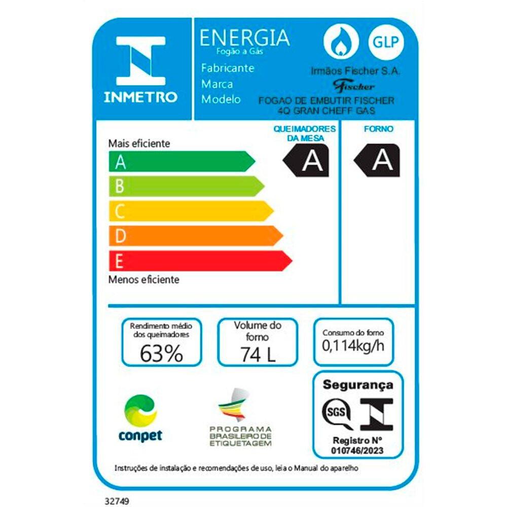 Fogão de Embutir 4 Bocas Fischer Gran Cheff com Grill e Mesa de Vidro - 9