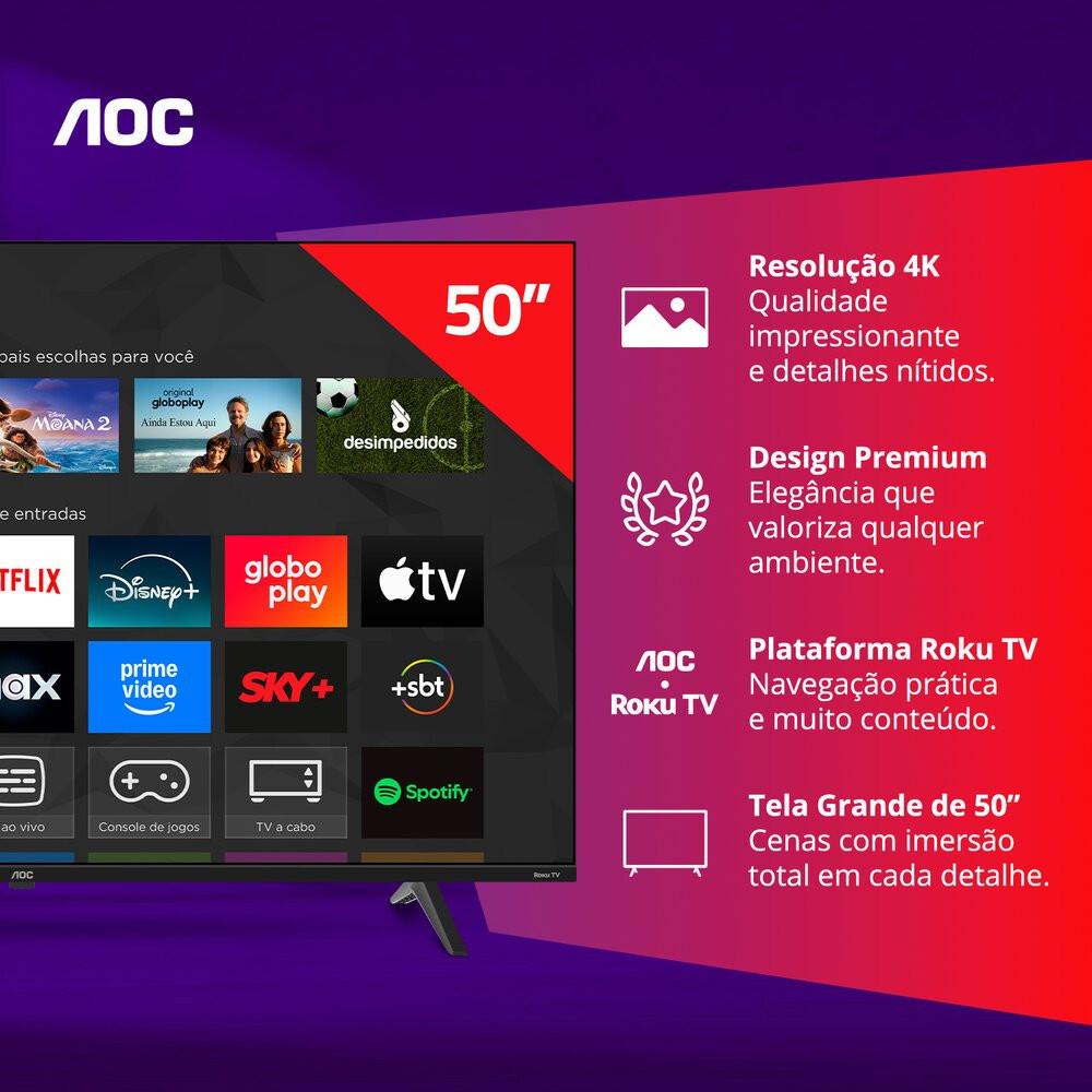 Smart TV AOC 50 Polegadas, DLED, 4K, Roku TV - 50U7045/78G - 6