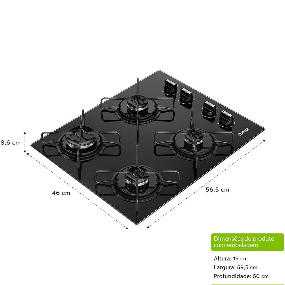 Cooktop 4 Bocas CD060BE a Gás Mesa de Vidro Temperado Consul - 6