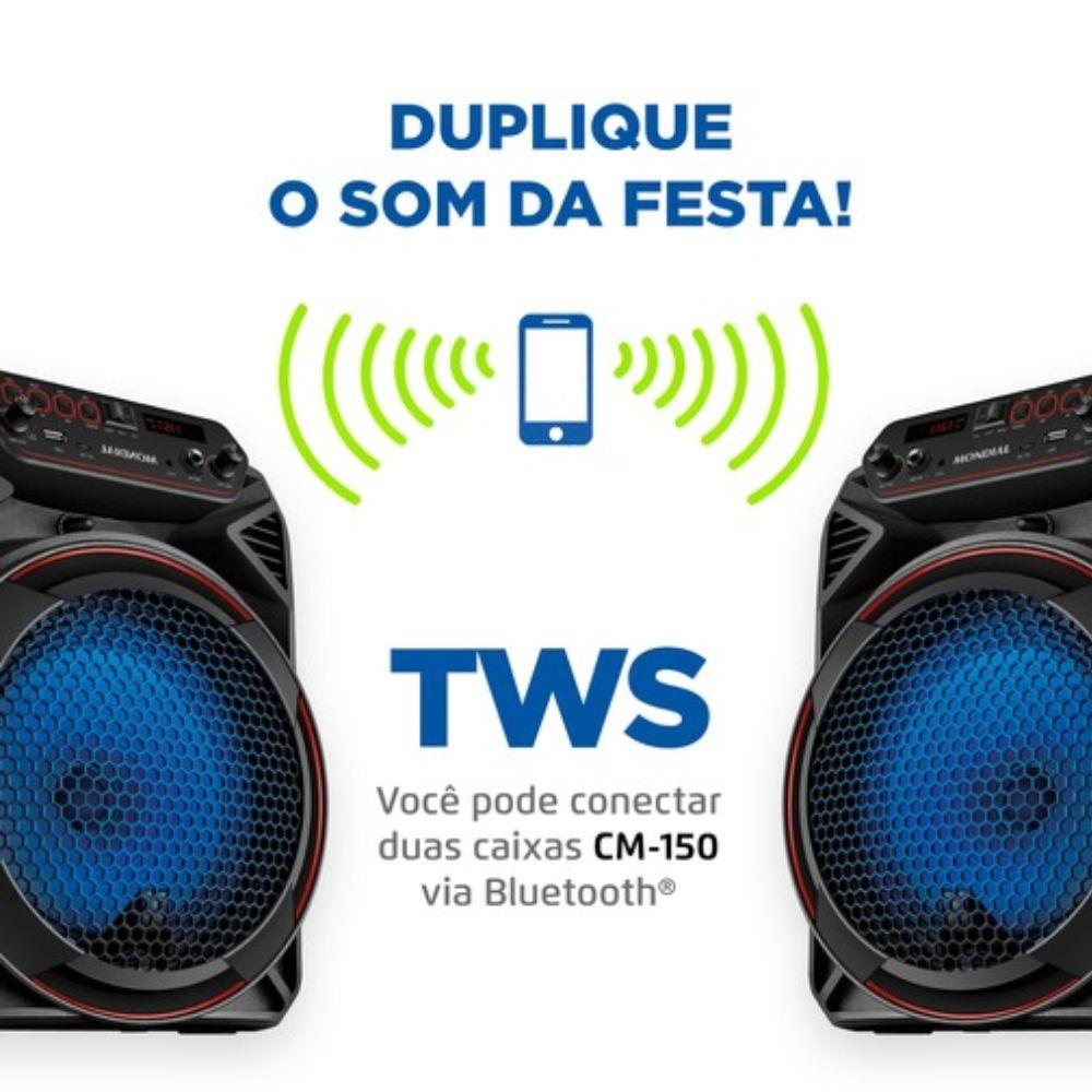 Caixa Amplificada Mondial CM-150 com Bluetooth, USB, Rádio FM e Função TWS - 150W - 5