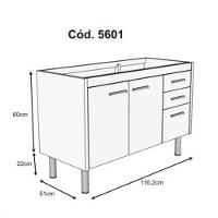 Balcão Para Cozinha Rorato Valenza Sem Tampo 2 Portas 3 Gavetas - 3