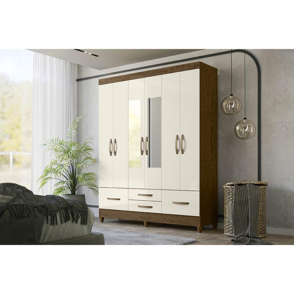 Guarda Roupa Moval Ibiza 6 Portas 4 Gavetas Com Espelho - 1