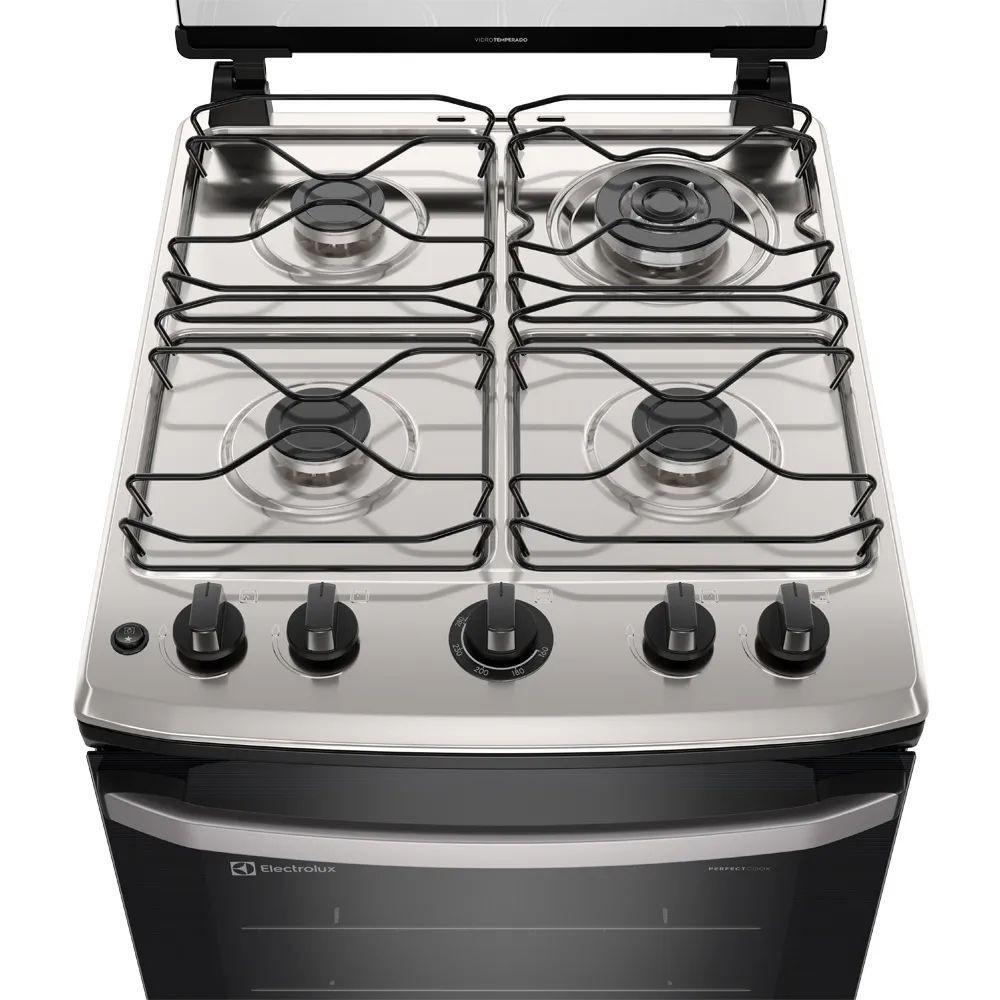 Fogão 4 bocas de piso Electrolux Branco Efficient com Mesa Inox PerfectCook e VaporBake - 4