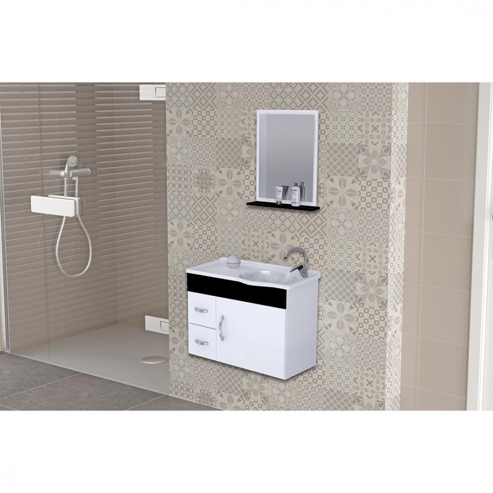 Kit Banheiro Rorato Siena Armário Suspenso Com Pia E Espelho Semi Montado - 1