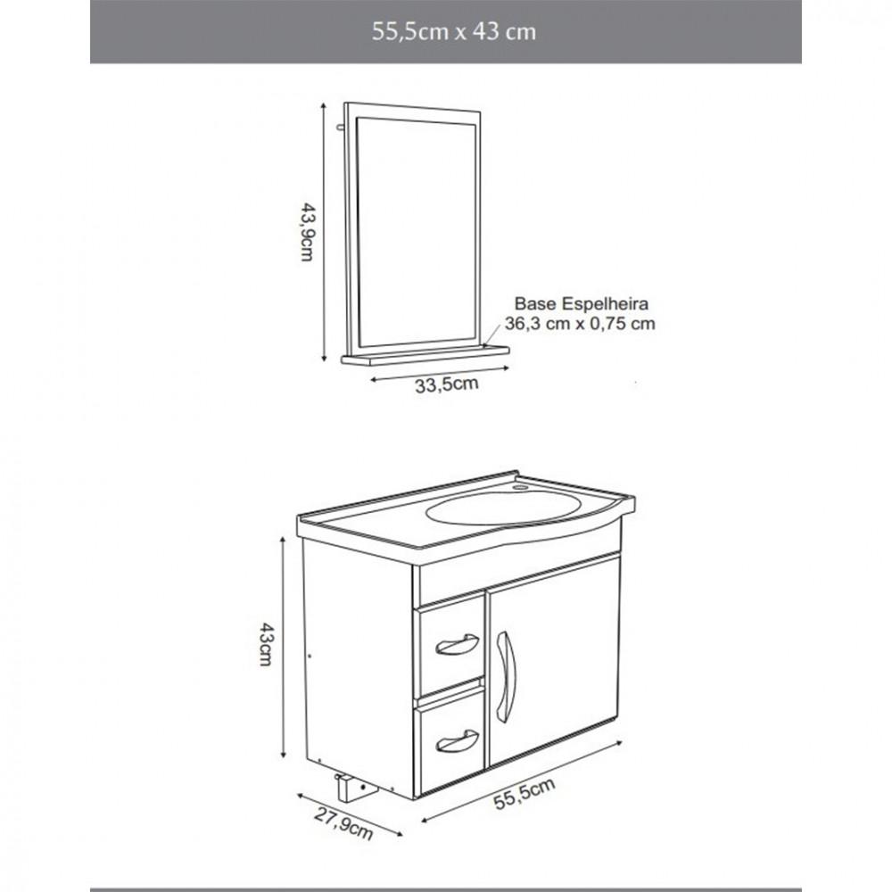 Kit Banheiro Rorato Siena Armário Suspenso Com Pia E Espelho Semi Montado - 3