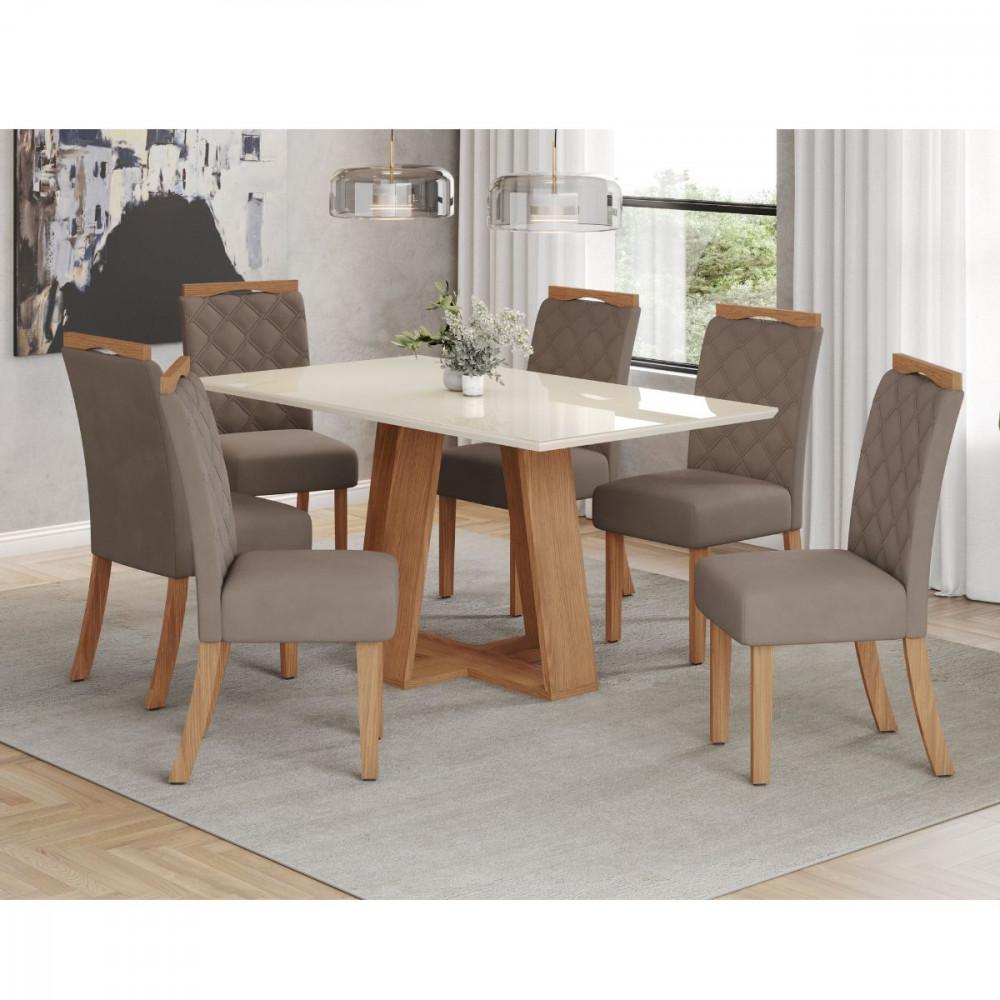 Conjunto De Mesa Henn Lins Com 6 Cadeiras Bella 1,60 Tampo De Vidro - 1