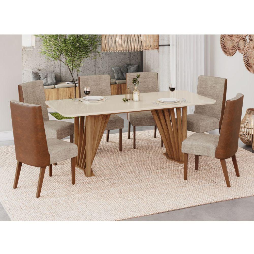 Conjunto Mesa De Jantar Henn Adriana Tampo De Vidro Com 6 Cadeiras - 1