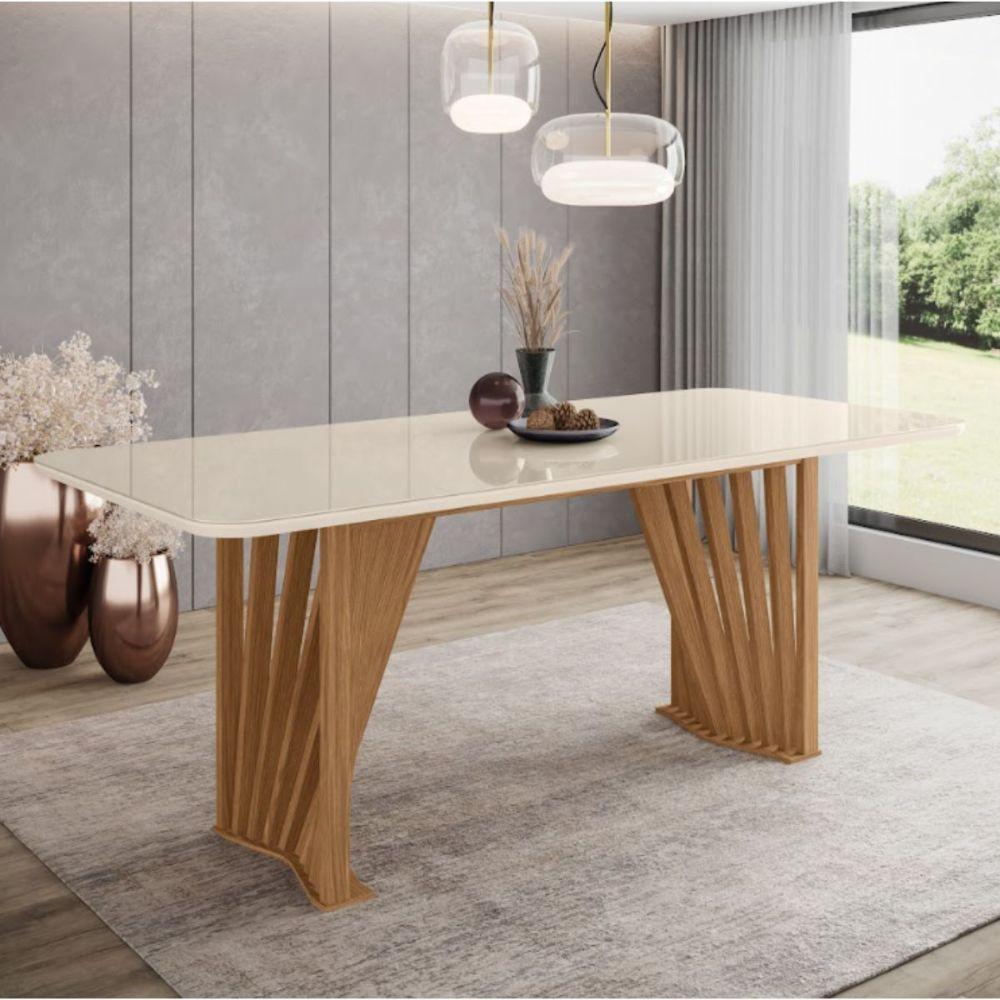 Conjunto Mesa De Jantar Henn Adriana Tampo De Vidro Com 6 Cadeiras - 2