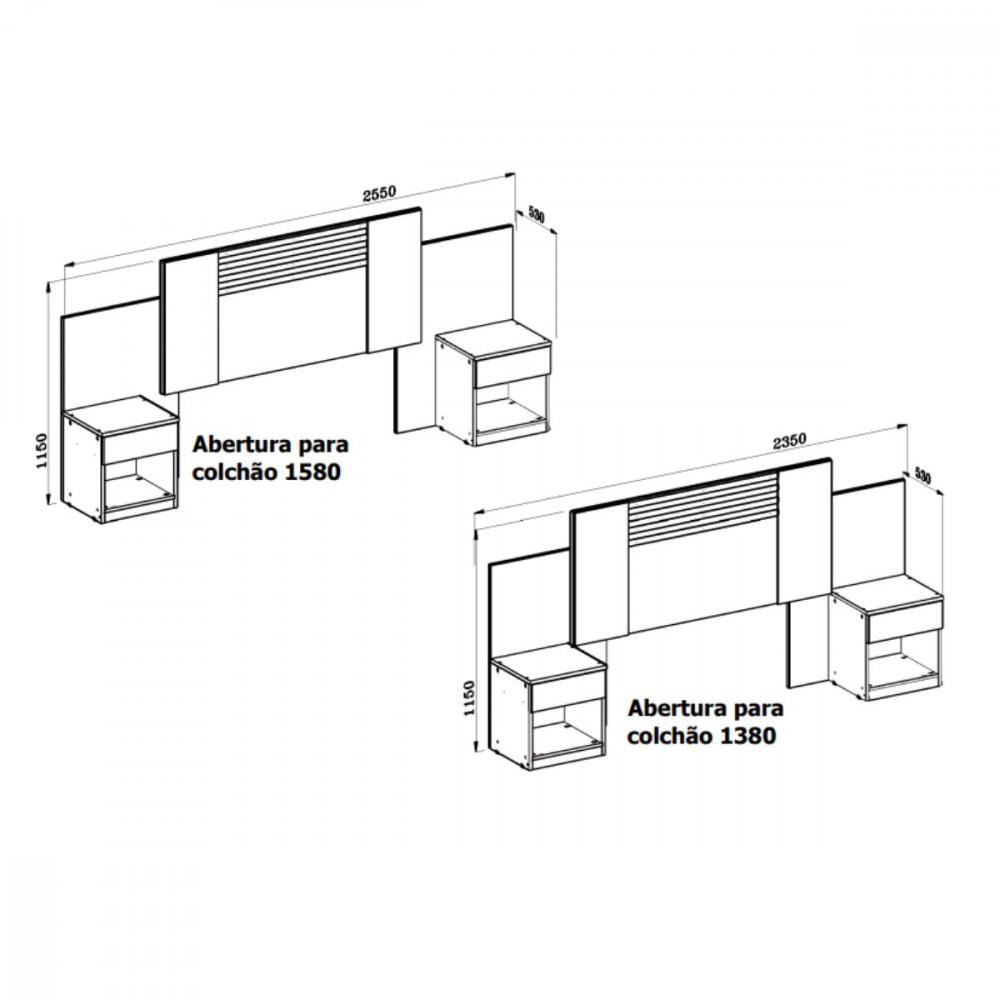 Cabeceira Araguaia Com Mesa de Cabeceira e 2 gavetas Flex Moval - 9