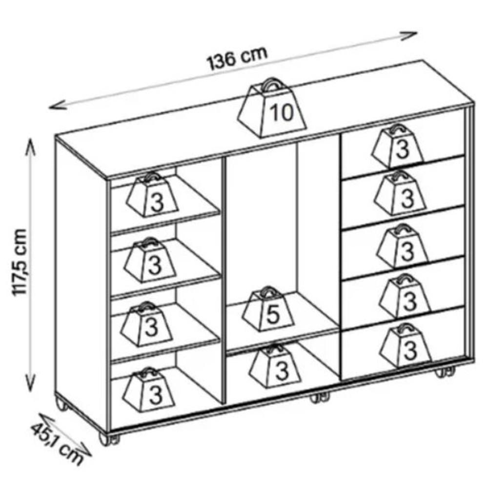 Comoda Caemun Pegasus 2 Portas 5 Gavetas - 10