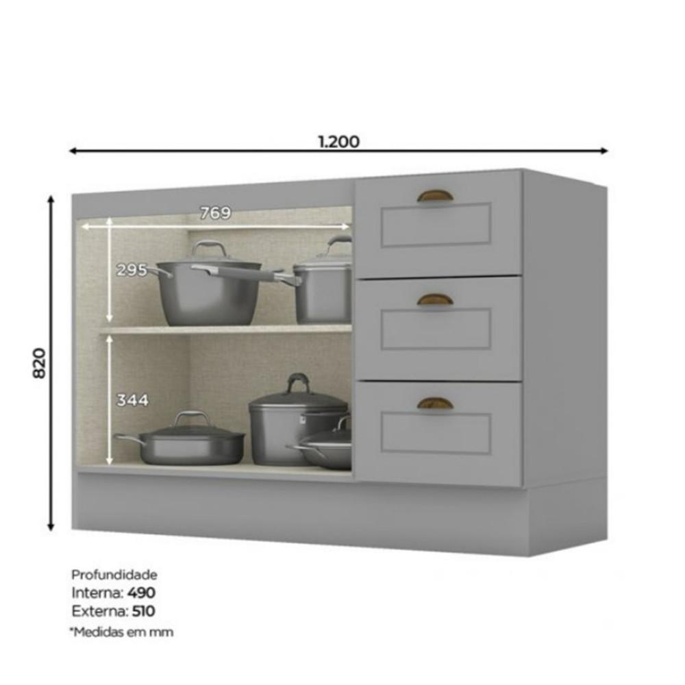 Balcão 2 Portas Clássico Americana 120 cm sem Tampo Henn C353-05 - 3