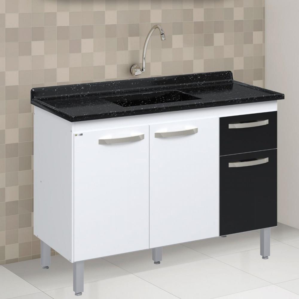 Balcão Flat De Cozinha Para Pia 3 Portas 1 gaveta 1,16 Rorato - 4