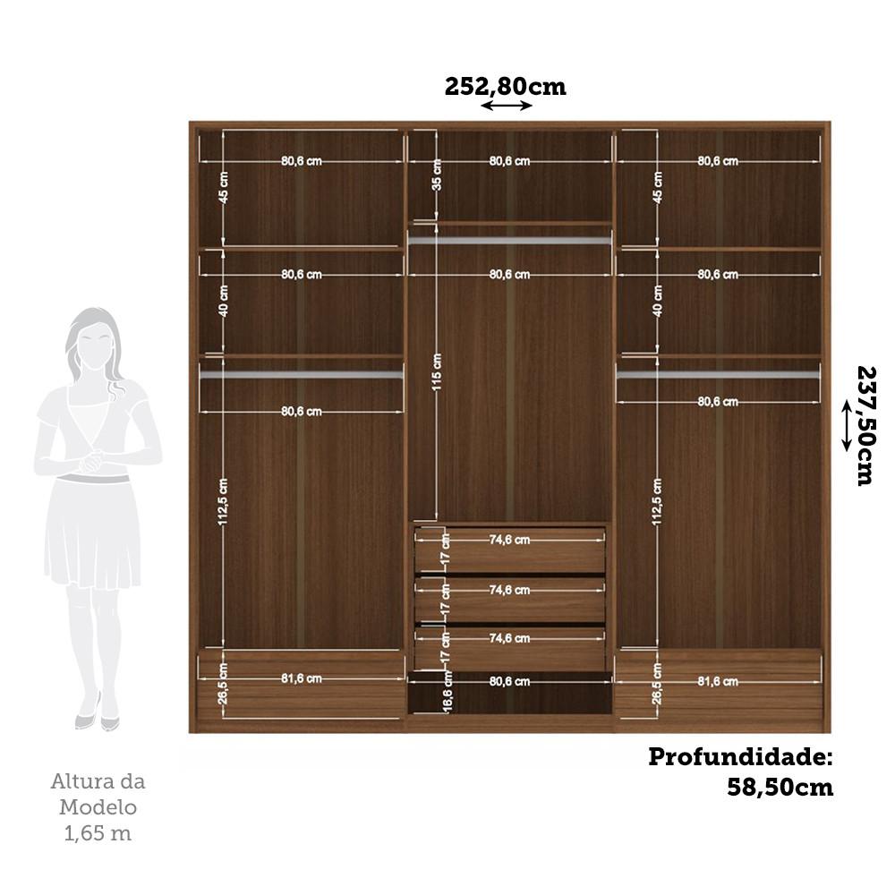 Guarda Roupa Casal 252cm 6 Portas 5 Gavetas Democrata Santos Andirá - 4