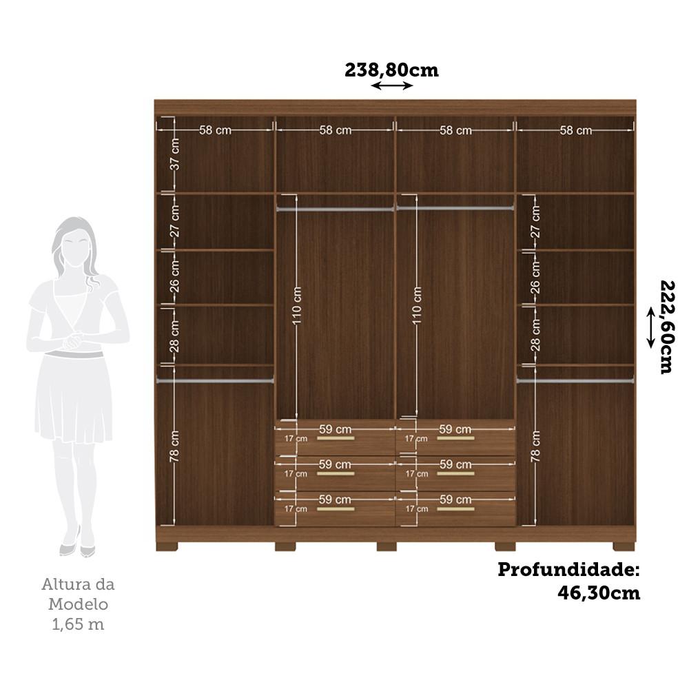 Guarda Roupa Casal 238cm 8 Portas 6 Gavetas com Pés Havana Master Santos Andirá - 4