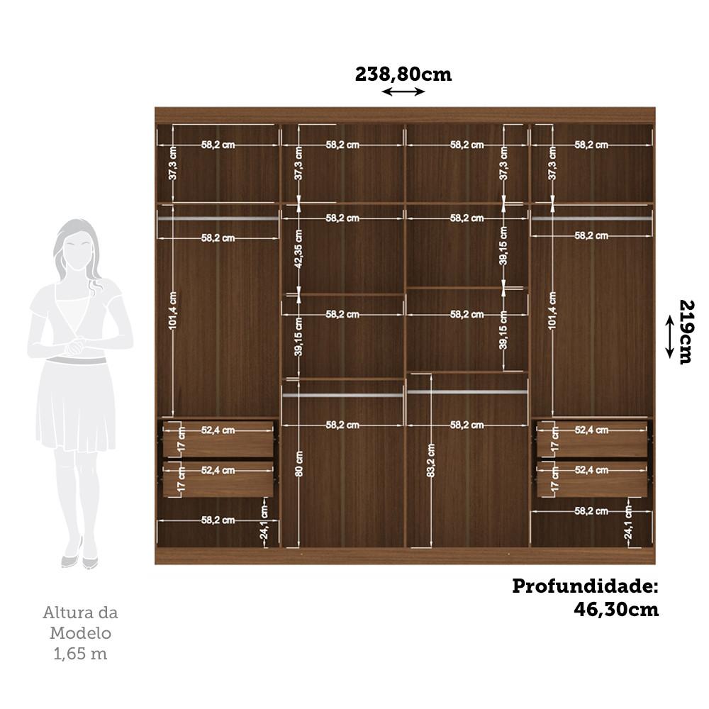 Guarda Roupa Casal 238cm 8 Portas 4 Gavetas com Espelhos Master New Santos Andirá - 4