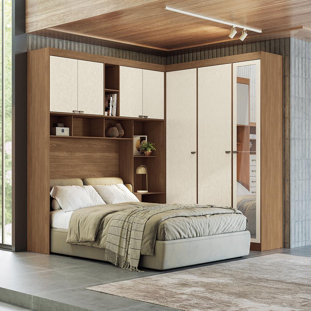 Guarda Roupa de Canto com 7 Portas 4 Gavetas Cabeceira e Espelho Lugano Santos Andirá - 1