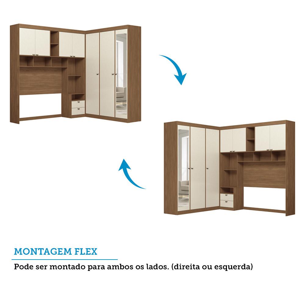 Guarda Roupa de Canto com 7 Portas 4 Gavetas Cabeceira e Espelho Lugano Santos Andirá - 5