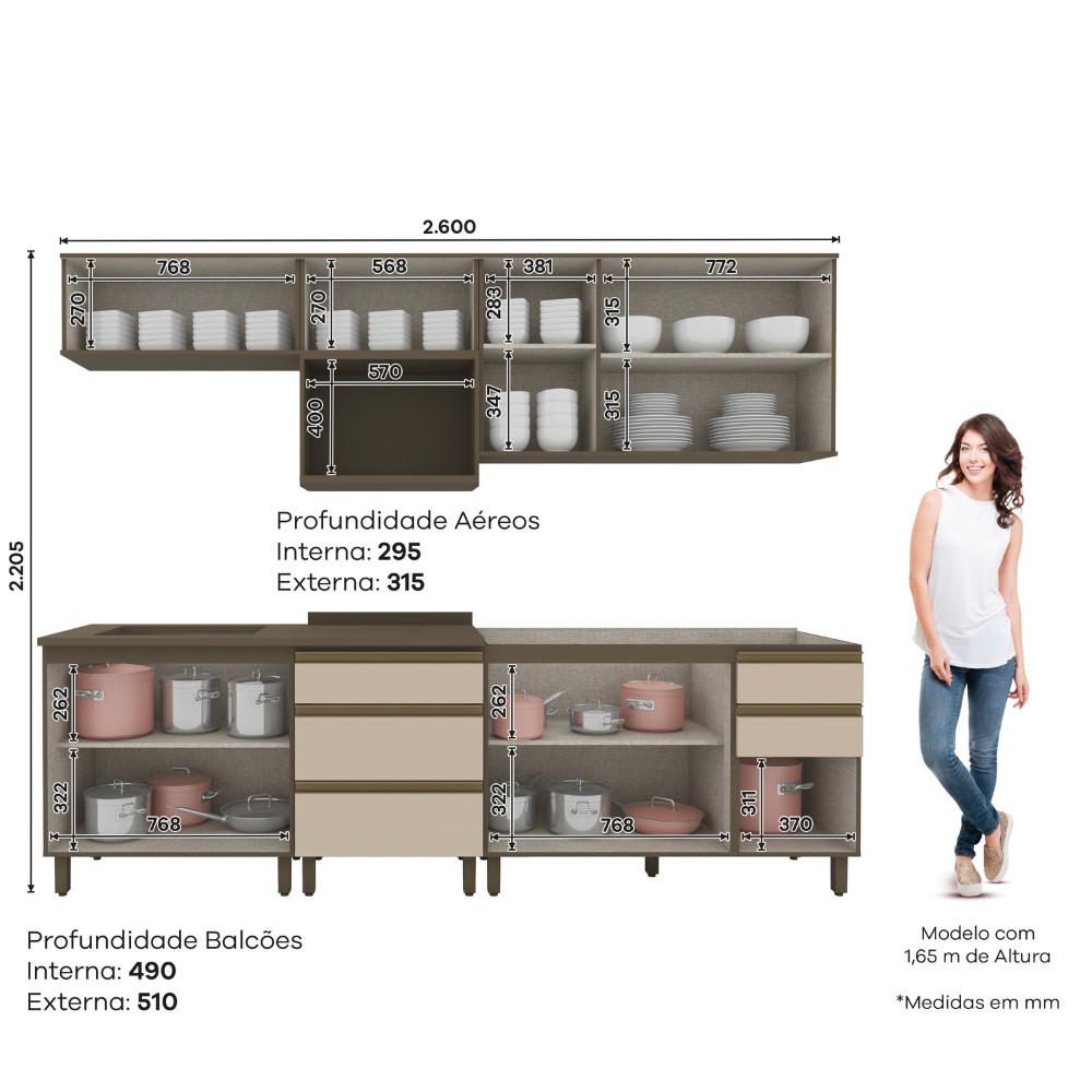 Cozinha Modulada 7 Peças 10 Portas 5 Gavetas Sem Tampo Connect Henn - 2