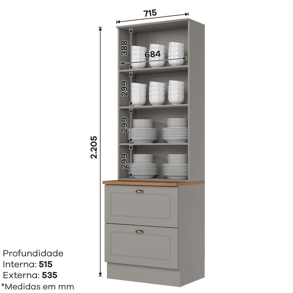 Cristaleira Henn Americana 2 Portas 2 Gavetas SD C357-05 - 2