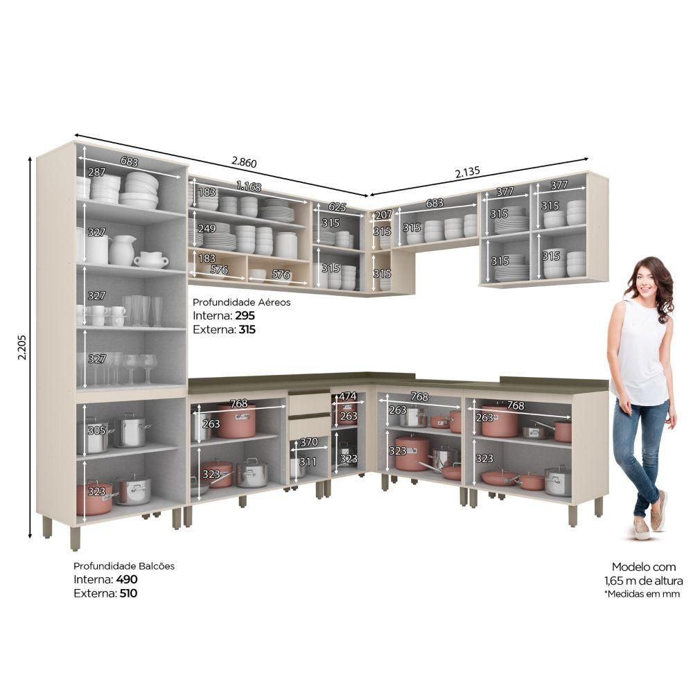 Cozinha Modulada 9 peças 14 portas 3 gavetas S/ Tampo Connect Henn - 3