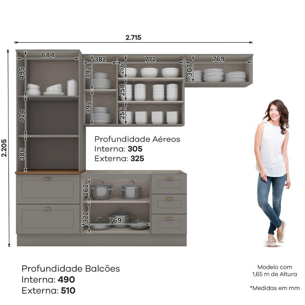Cozinha Modulada 4 peças 8 portas 5 gavetas S/ Tampo Americana Henn - 3