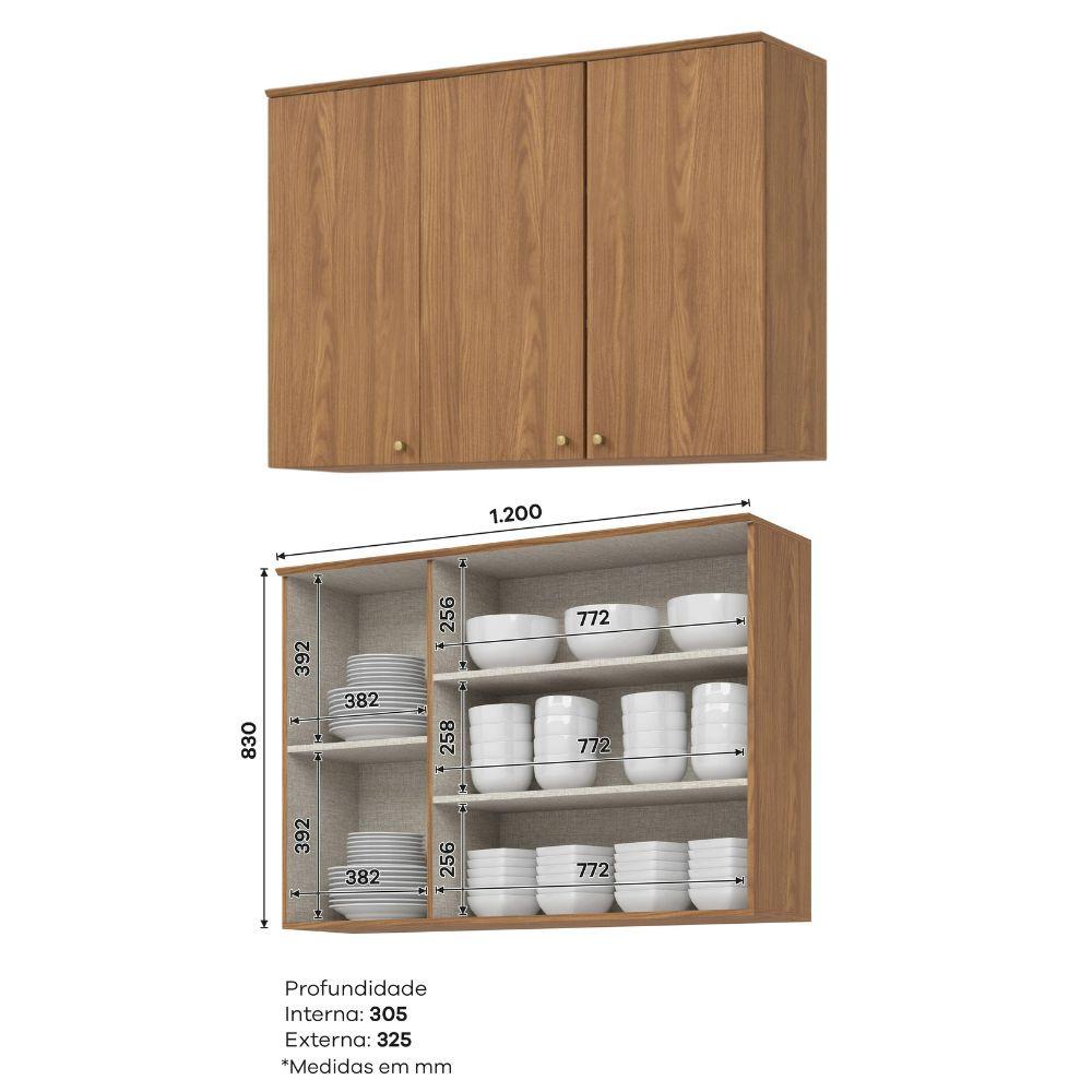 Cozinha Modulada 3 Peças 6 Portas 3 Gavetas S/ Tampo Requinte Henn - 4