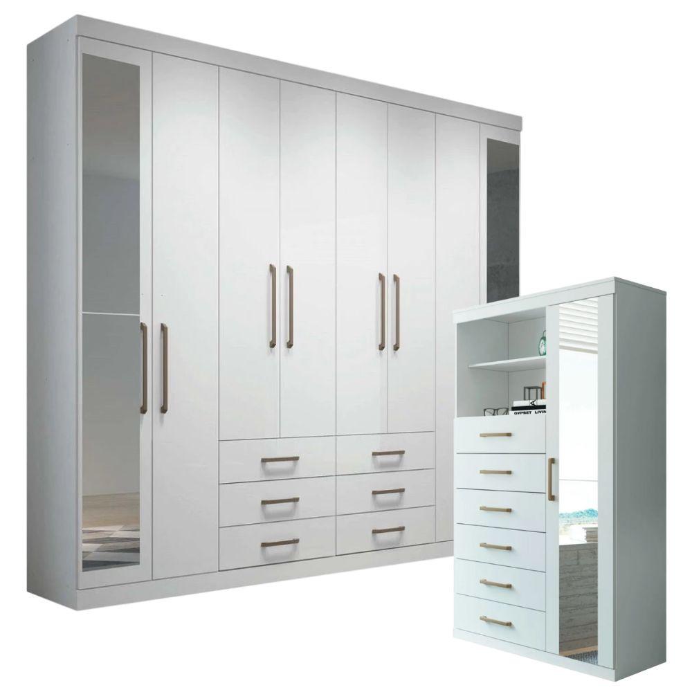 Conjunto Guarda Roupa e Cômoda Santos Andirá C/ Espelho 2 Peças 9 Portas 12 Gavetas - 1