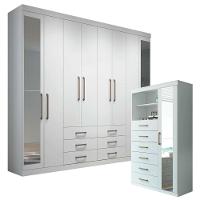 Conjunto Guarda Roupa e Cômoda Santos Andirá C/ Espelho 2 Peças 9 Portas 12 Gavetas - 1