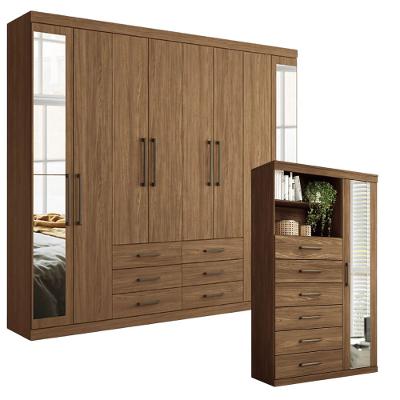 Conjunto Guarda Roupa e Cômoda Santos Andirá C/ Espelho 2 Peças 9 Portas 12 Gavetas