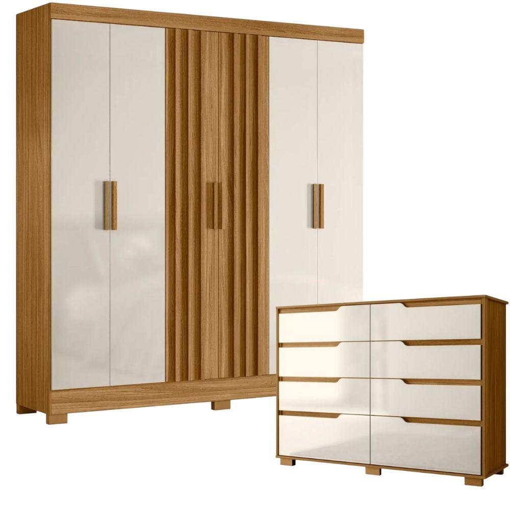 Conjunto Guarpa Roupa e Cômoda Moval Florença 2 Peças 6 Portas 10 Gavetas - 1