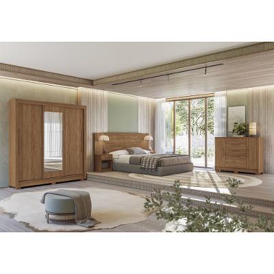 Quarto de Casal com Guarda-Roupas 3 Portas de Correr com Espelho Cômoda e Cabeceira Arnaut Estilo MM