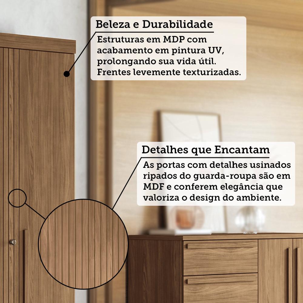 Quarto de Solteiro com Guarda-Roupas Buriti 4 Portas Cômoda Málaga e Cama com Baú Invicta Santos Andirá - 5