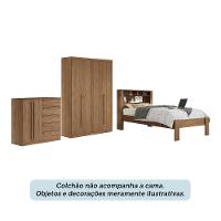 Quarto de Solteiro com Guarda-Roupas Buriti 4 Portas Cômoda Málaga e Cama com Baú Invicta Santos Andirá - 2