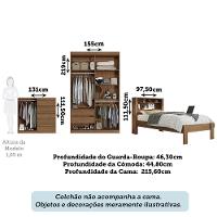 Quarto de Solteiro com Guarda-Roupas Buriti 4 Portas Cômoda Málaga e Cama com Baú Invicta Santos Andirá - 3