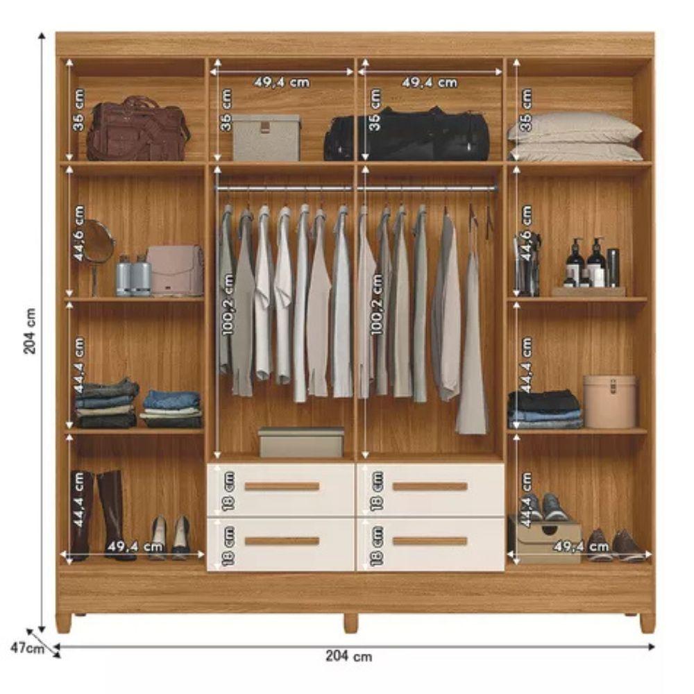 Conjunto Quarto Moval 2 Peças 8 Portas 4 Gavetas Guarda Roupa e Cômoda 8 Gavetas - 3