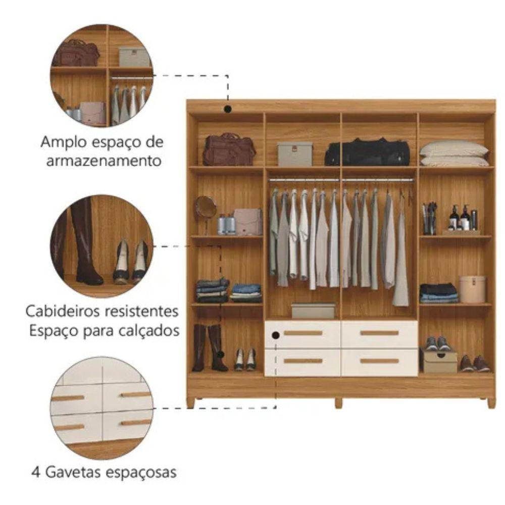 Conjunto Quarto Moval 2 Peças 8 Portas 4 Gavetas Guarda Roupa e Cômoda 8 Gavetas - 4