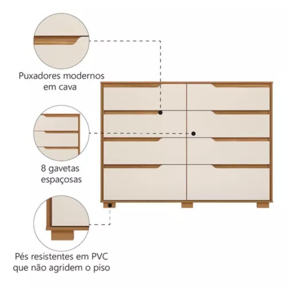 Conjunto Quarto Moval 2 Peças 8 Portas 4 Gavetas Guarda Roupa e Cômoda 8 Gavetas - 8