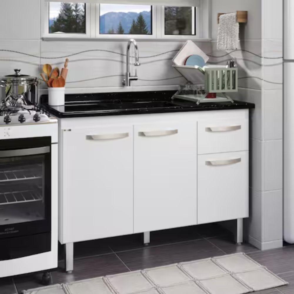 Conjunto Balcão de Cozinha com Pia Mármore Sintético 2 Portas 2 Gavetas Rorato - 1