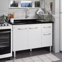 Conjunto Balcão de Cozinha com Pia Mármore Sintético 2 Portas 2 Gavetas Rorato - 1