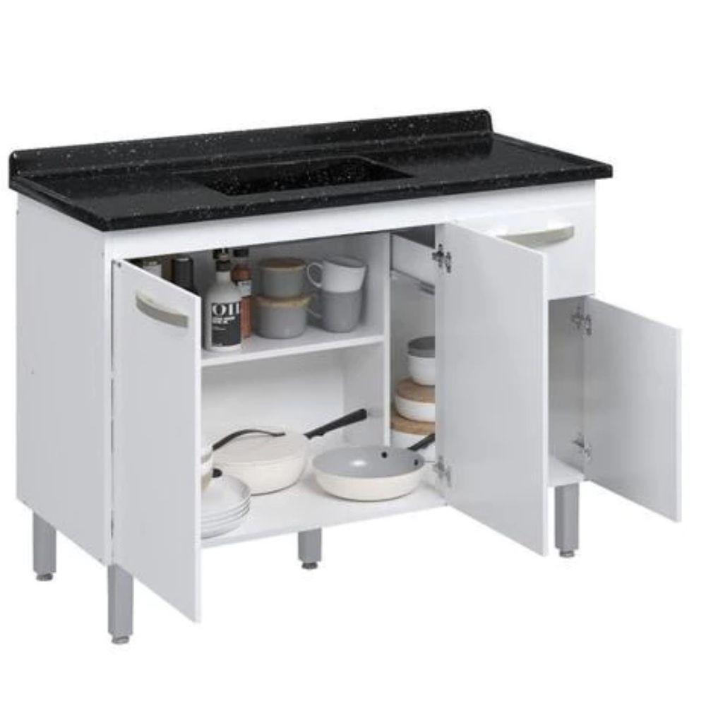 Conjunto Balcão de Cozinha com Pia Mármore Sintético 2 Portas 2 Gavetas Rorato - 3