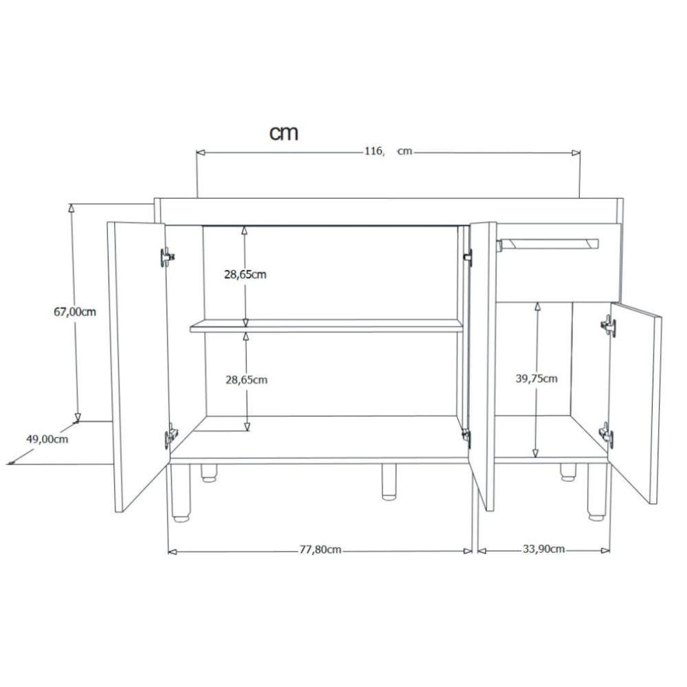 Conjunto Balcão de Cozinha com Pia Mármore Sintético 2 Portas 2 Gavetas Rorato - 4