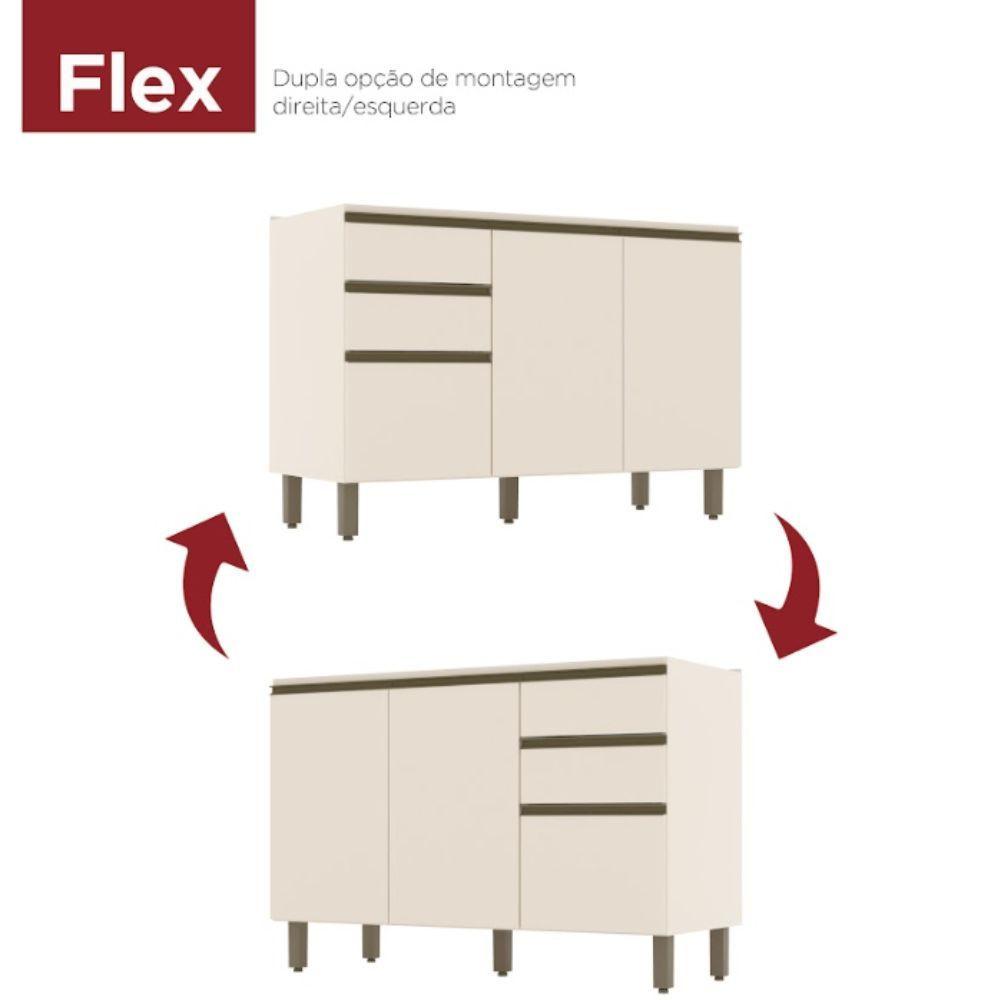 Balcão para Pia 2 Gavetas 3 Portas 120 cm Henn - 4