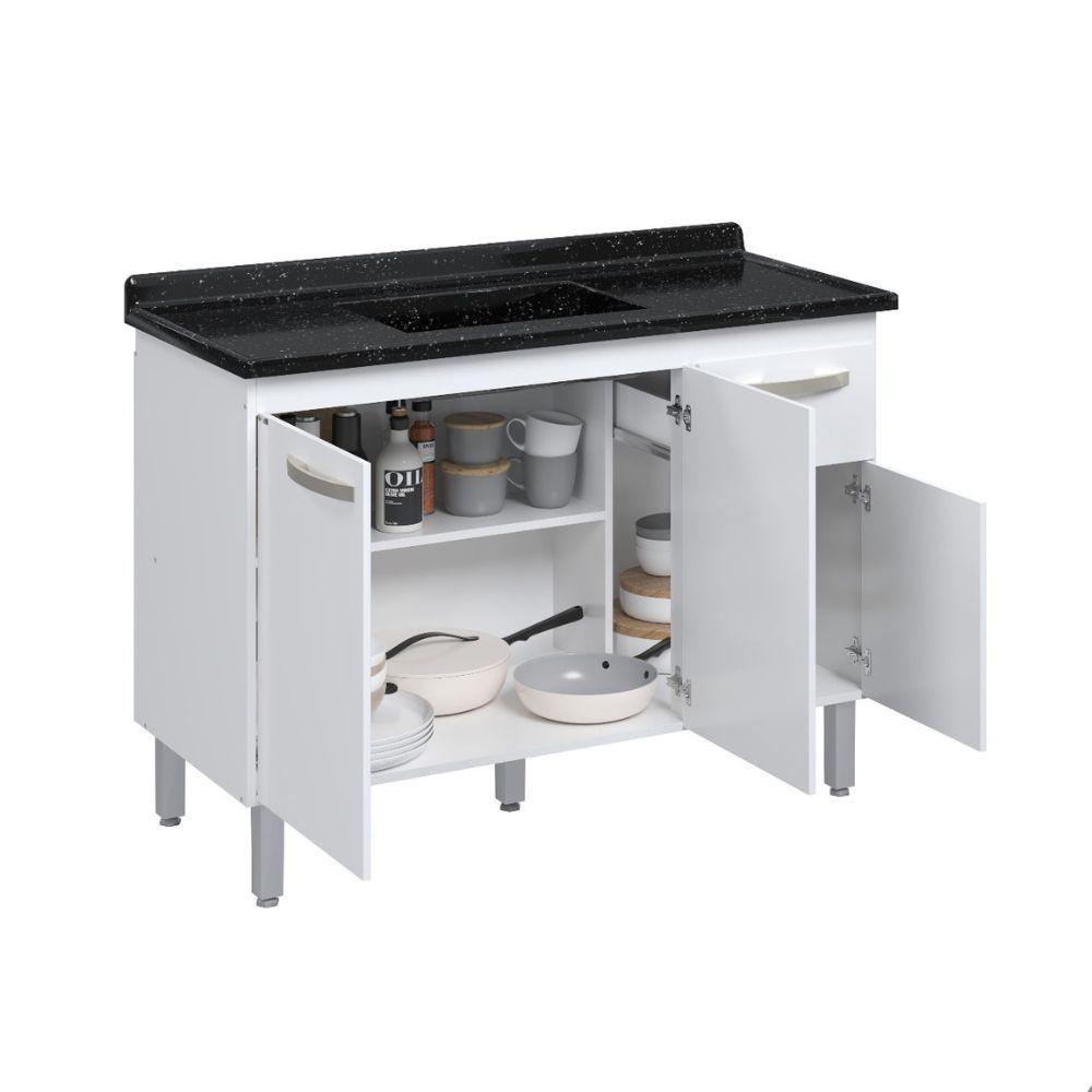 Balcão Flat De Cozinha Para Pia 3 Portas 1 gaveta 1,16 Rorato - 2