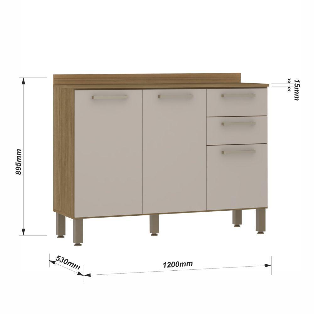 Balcão Luciane 3 Portas 2 Gavetas 1,20 Sem Tampo - 4